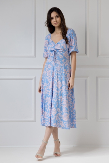 Sukienka midi CHLOE Rustic Symphony Blue/Apricot - Wualaa Women