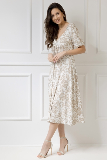 Sukienka midi CHLOE Rustic Symphony Latte/ White - Wualaa Women