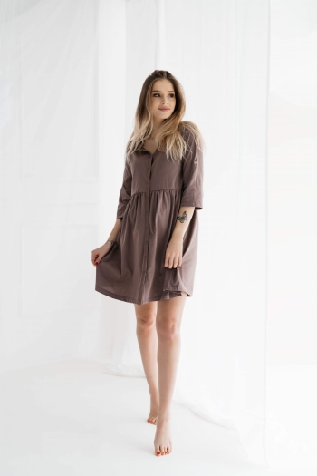 Koszula nocna ciążowa do karmienia rękaw 3/4 Paris Taupe | Dolce Sonno