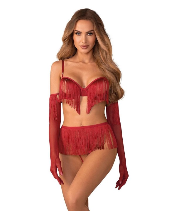 Stringi Obsessive Rossay typu crotchless z ozdobnymi frędzlami.