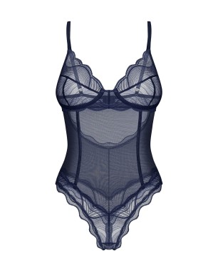 Granatowe body Obsessive z haftem, fiszbinami i regulowanymi ramiączkami