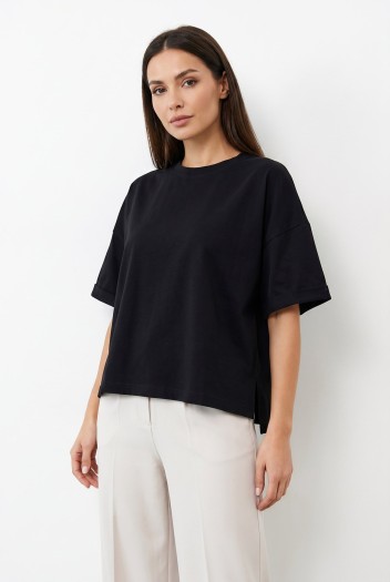 T-SHIRT OPHELIA BOXY-FIT Midnight Black -  Wualaa Women