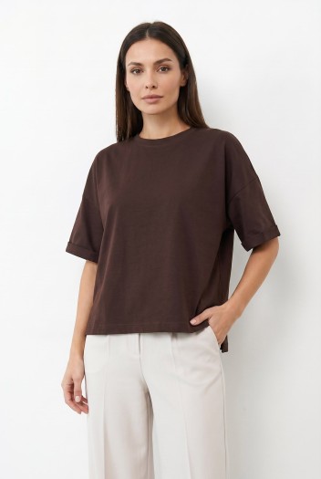 T-SHIRT OPHELIA BOXY-FIT Dark Chocolate -  Wualaa Women