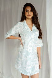 Koszula nocna damska z kołnierzykiem Elena/Liście Iceberg - Dolce Sonno