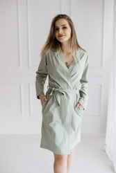 Szlafrok damski bawełniany z długim rękawem Ciara/ Szałwia - Dolce Sonno