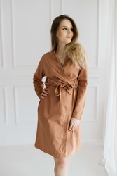 Szlafrok damski bawełniany z długim rękawem Ciara/Karmel - Dolce Sonno