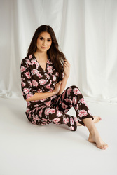 Elegancka piżama damska z kołnierzykiem Roxie/Róże Brąz  - Dolce Sonno